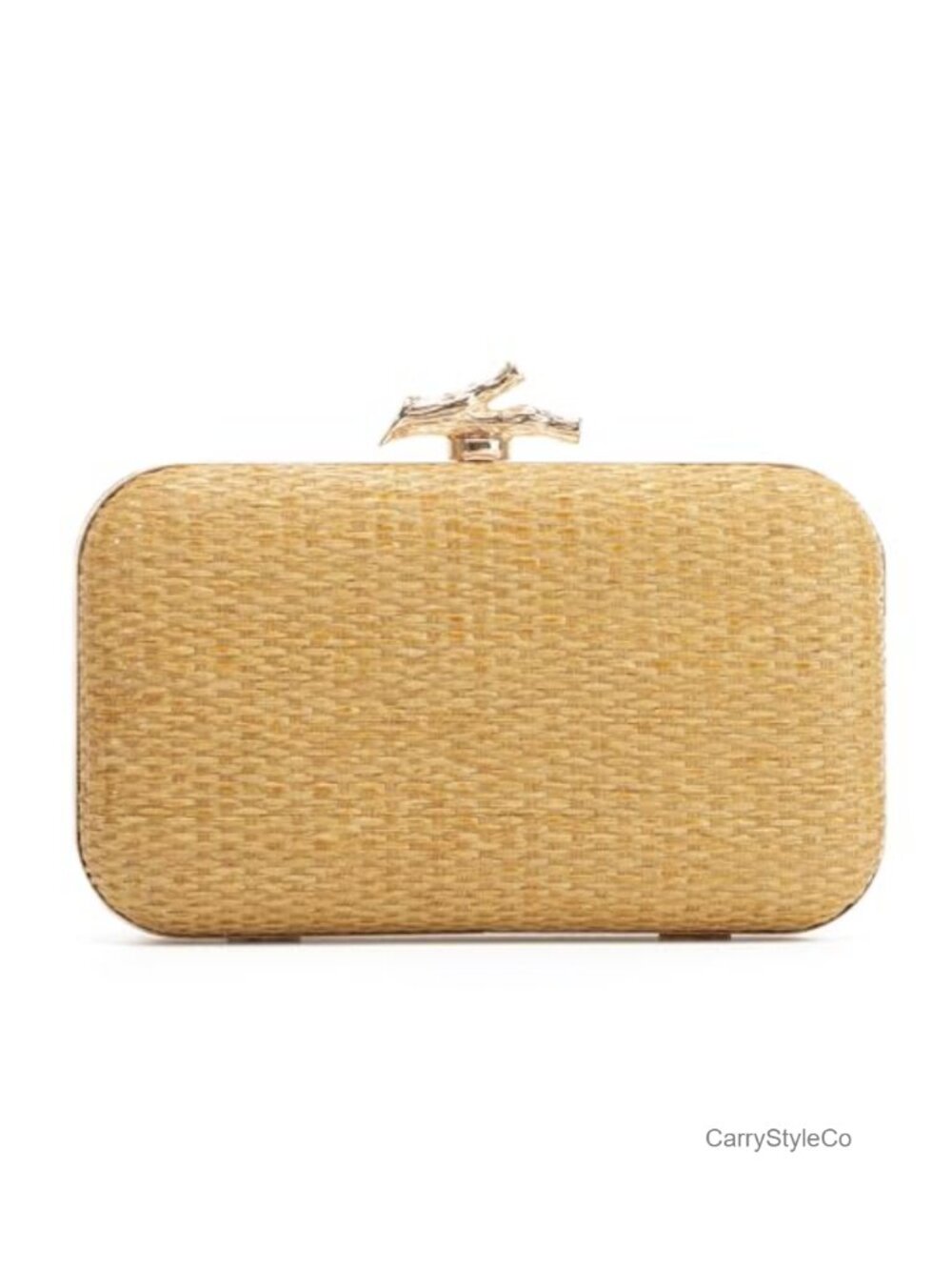 Woven Straw Clutch Evening Bag with Metal Chain